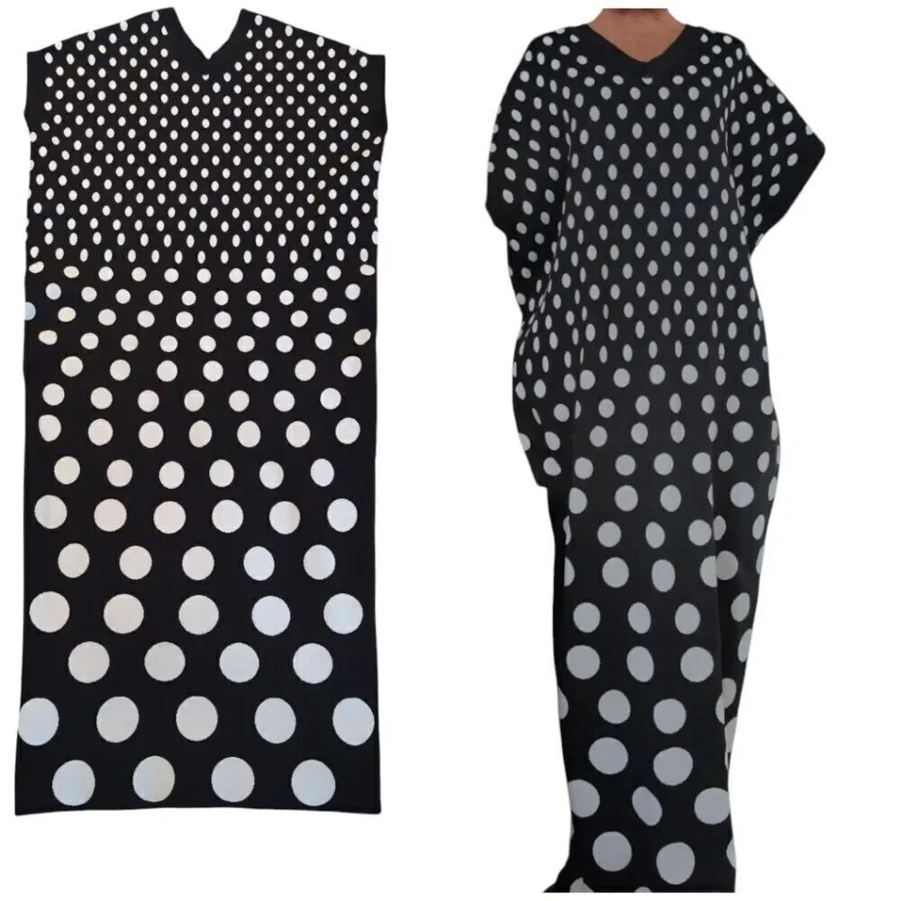 Leem Oversized Black and White Gradient Polka Dot Sweater Maxi Dress Size large